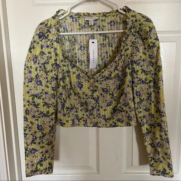 New Floral TopShop Cropped Blouse - Picture 4 of 8
